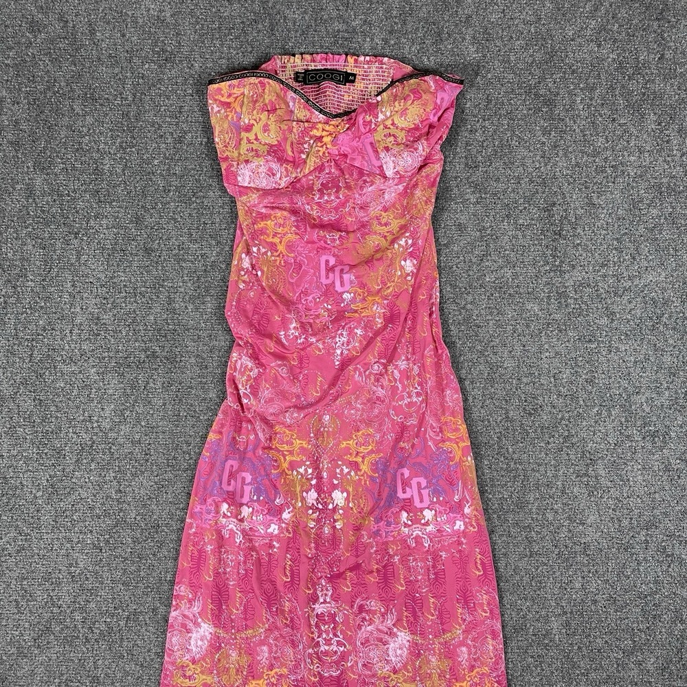 COOGI CG Printed Rare Y2K Floral Bandeau Maxi Dress Tube Top Pink Baroque Medium
